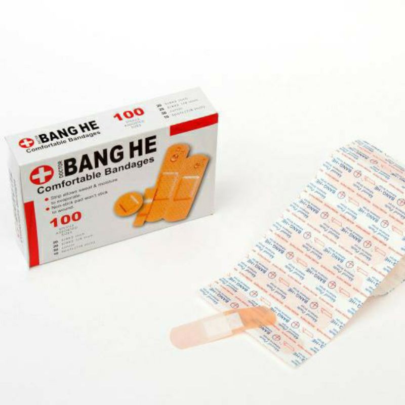 Băng keo cá nhân - băng gạc y tế giúp bảo vệ các vết thương nhỏ, vết trầy xước, rách da hộp 100 miếng Bang He