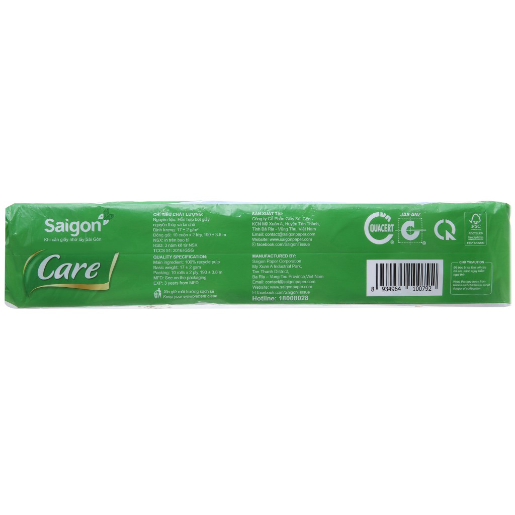 GIẤY VỆ SINH - SÀI GÒN CARE 10 (KHÔNG LÕI)