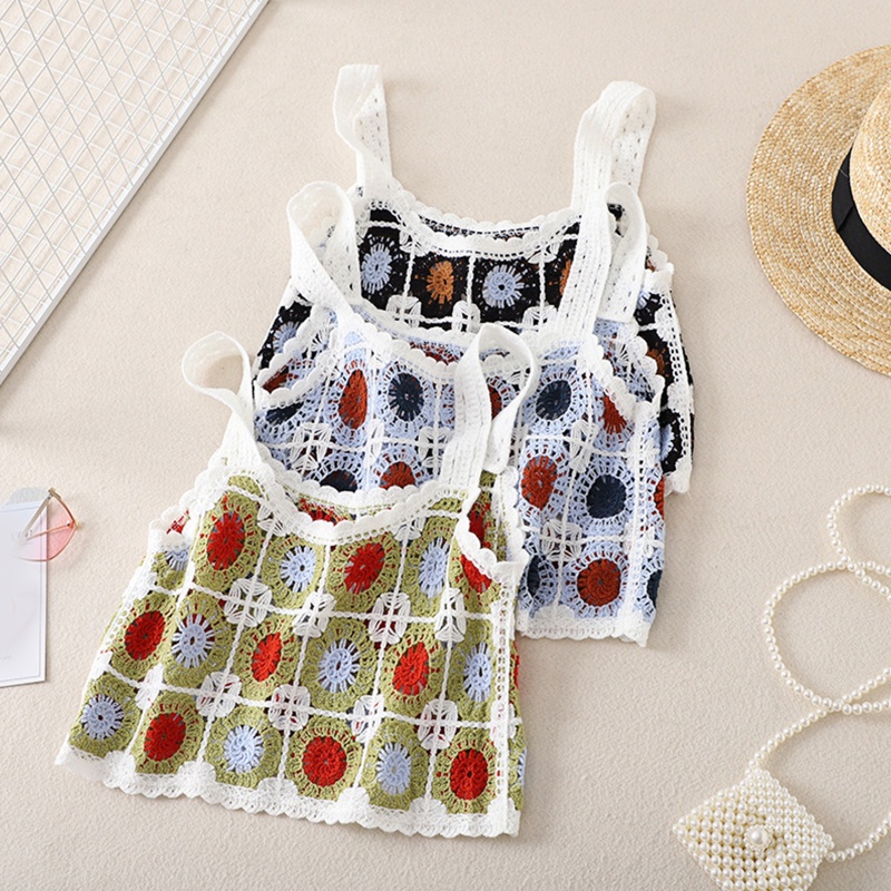 Áo Croptop Dệt Kim Không Tay In Họa Tiết Hình Học Nhiều Màu Sắc Phong Cách Boho Cổ Điển Cho Nữ
