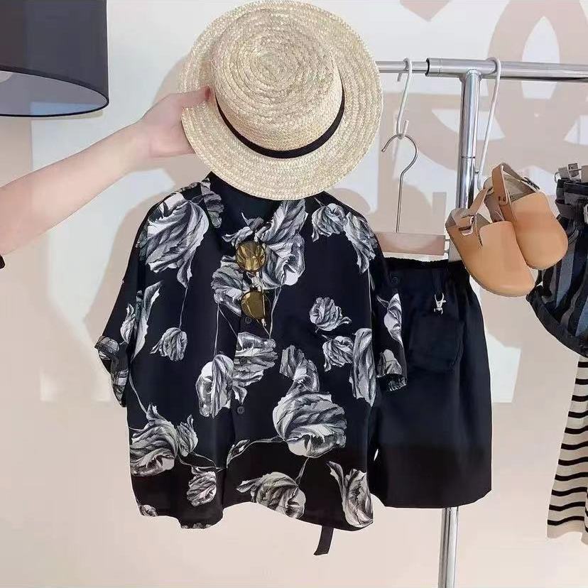 Set Áo Thun Ngắn Tay Và Quần Short Họa Tiết Hoa Thời Trang Cho Bé Trai