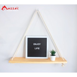 Kệ gỗ treo tường có móc treo dây thừng Anzzar gỗ thông nhập khẩu cao cấp decor nhà cửa KG-05