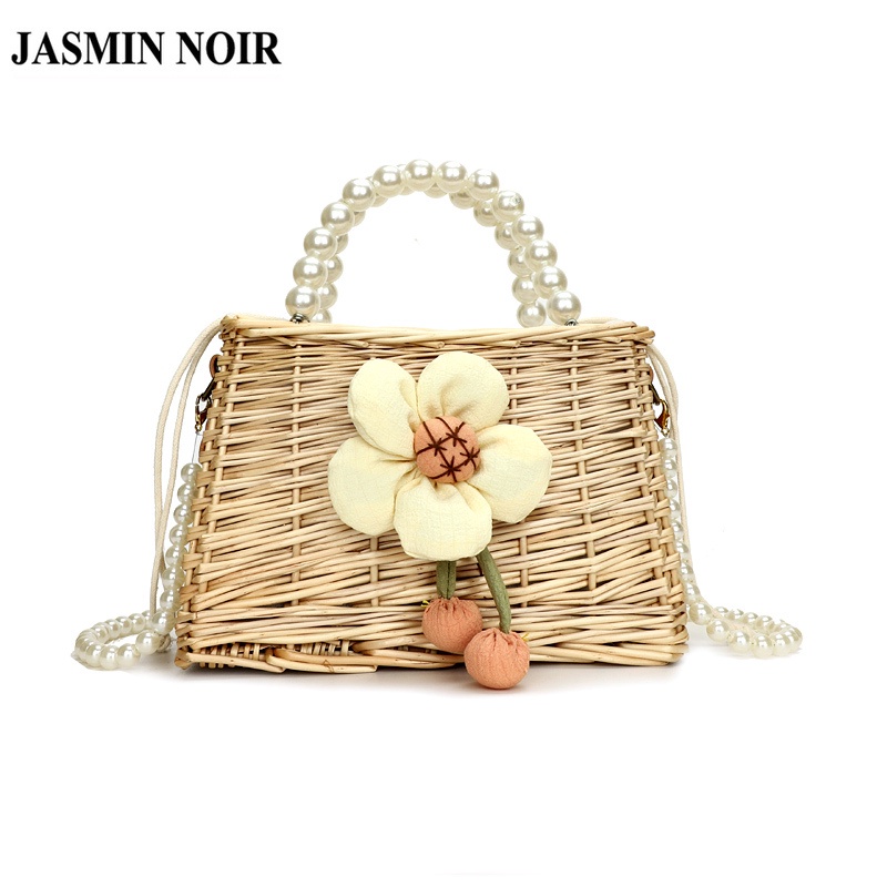 Túi Đeo JASMIN NOIR Chéo Mây Đan Đính Hoa Ngọc Trai Thời Trang Cho Nữ
