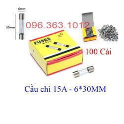 Hộp 100 Cầu chì 15A 6x30mm Cầu chì thủy tinh
