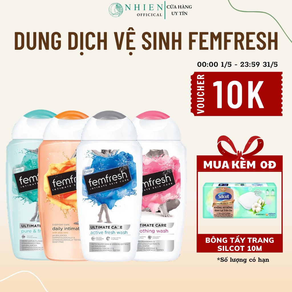 Dung dịch vệ sinh phụ nữ Femfresh làm sạch vùng kín, hỗ trợ ngừa nấm ngứa, viêm nhiễm, sạch thơm suốt ngày dài.