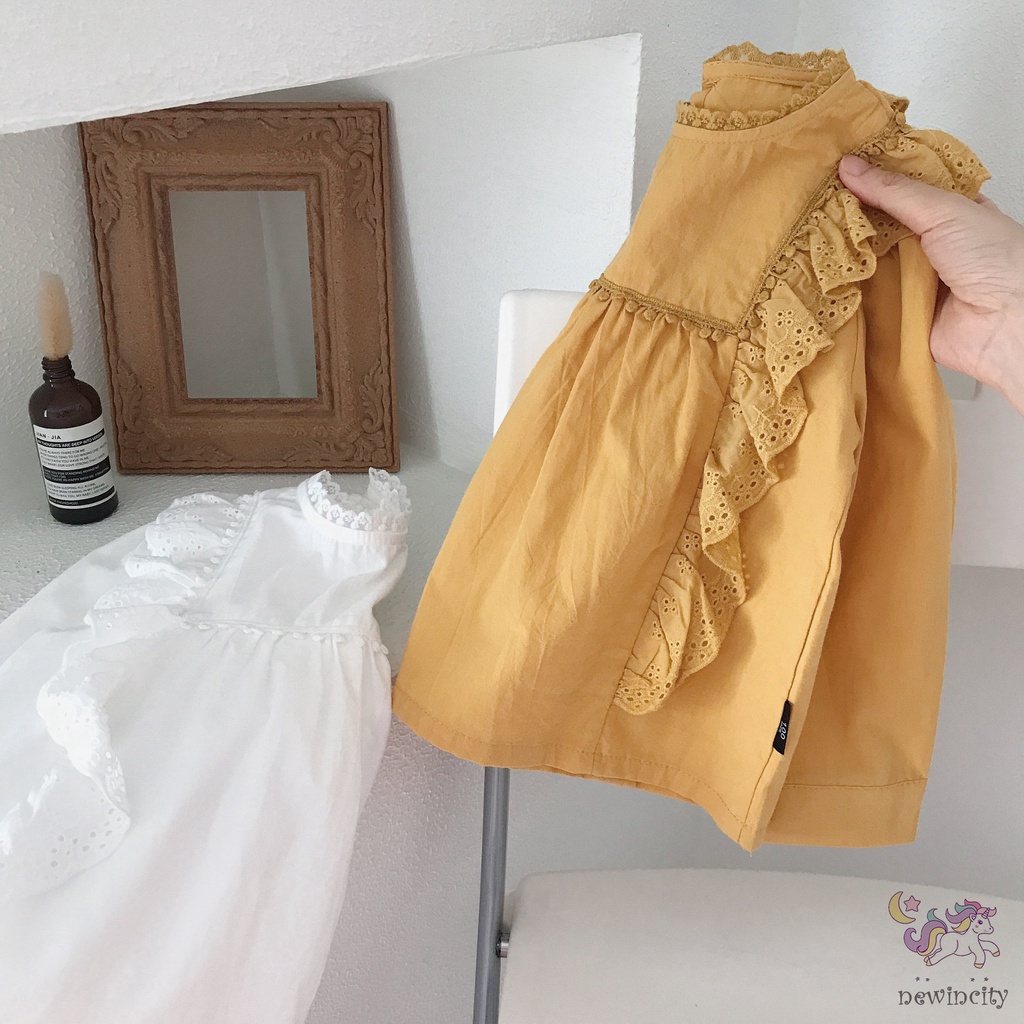 Áo kiểu tay dài phối ren phong cách Hàn Quốc xinh xắn dễ phối đồ cho bé gái