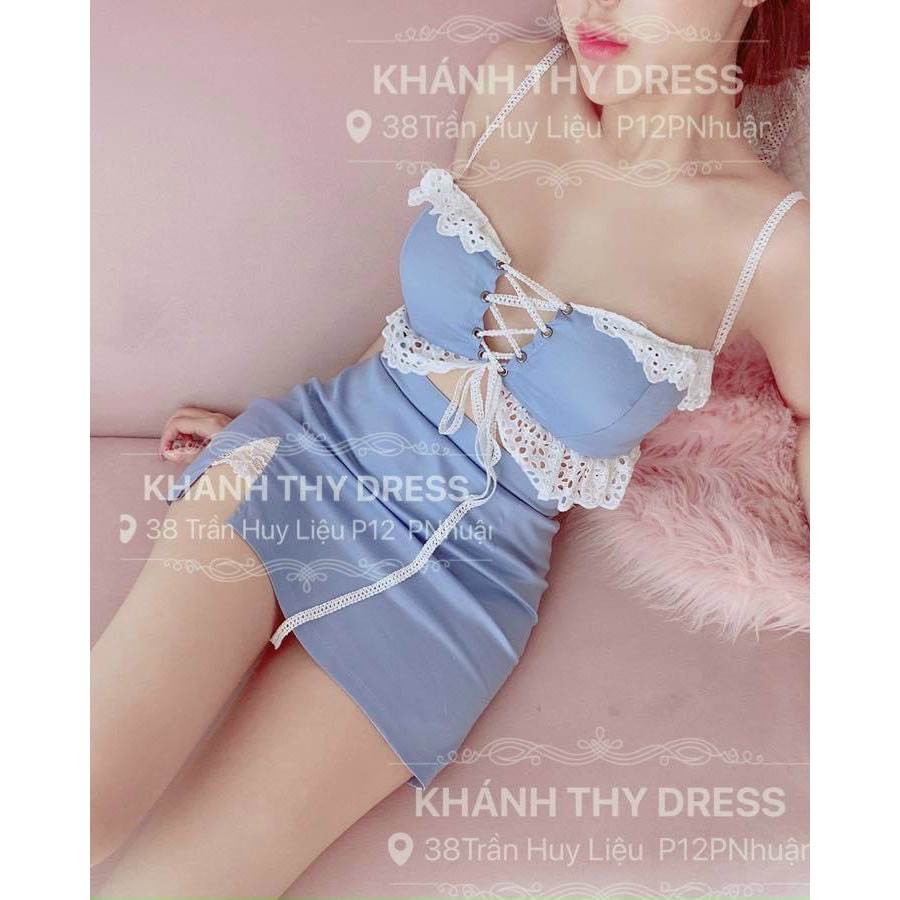 SÉT ÁO ĐAN DÂY TRƯỚC NGỰC + CHÂN VÁY NGẮN