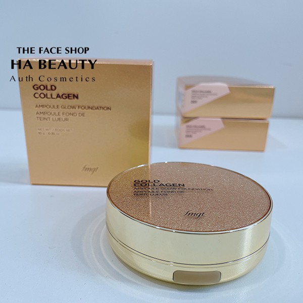Phấn nền trang điểm dạng nén chống nắng The Face Shop fmgt Gold Collagen Ampoule Glow Foundation 10g SPF50+PA+++ | BigBuy360 - bigbuy360.vn