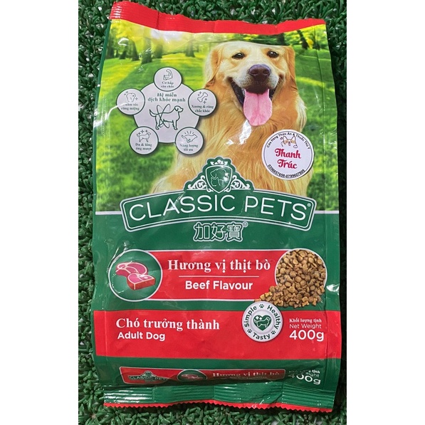 Thức Ăn Hạt Cho Chó Trưởng Thành Vị Thịt Bò, Vị Sữa Cho Chó Con - Classic Pets 400g