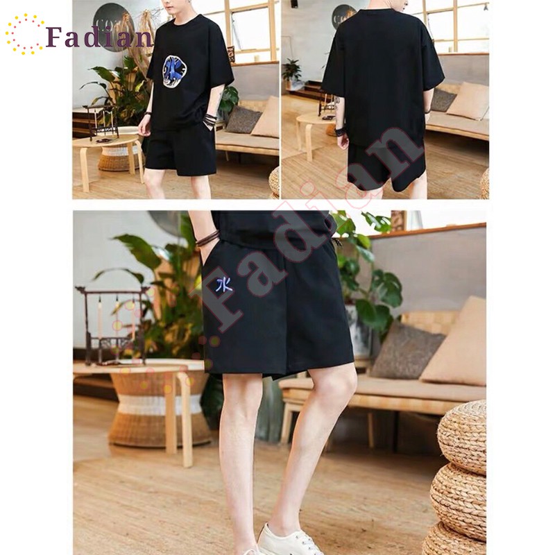 Đồ bộ nam, set quần áo thể thao nam nữ mặc nhà dáng Unisex form rộng tay lỡ, vải thun lạnh phối hoạ tiết THUỶ HOẢ THỔ | BigBuy360 - bigbuy360.vn