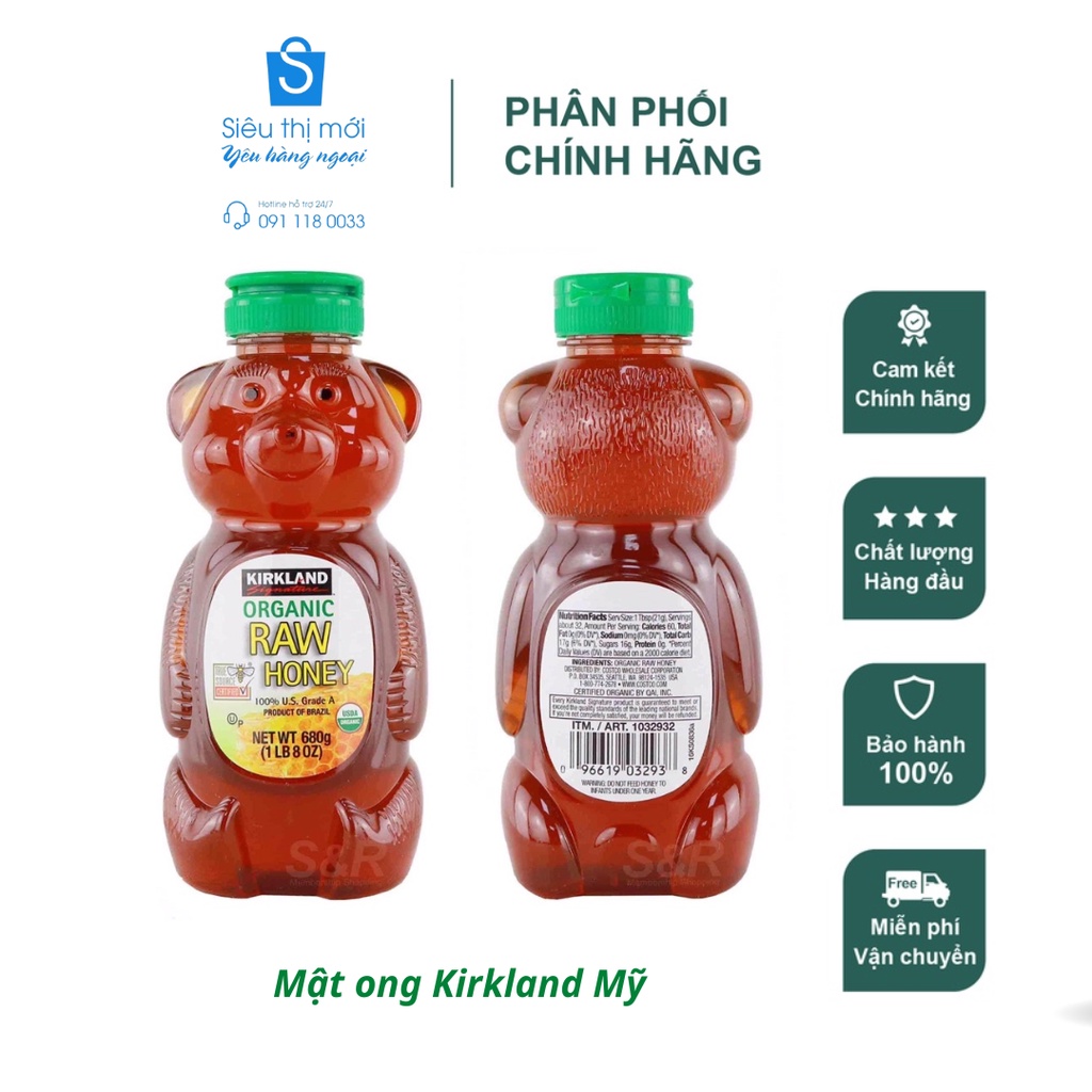 Mật Ong Gấu Kirkland Signature Organic Raw Honey 680g