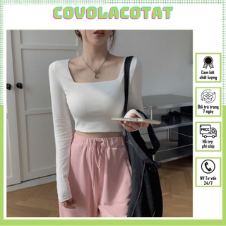 💛FREESHIP XTRA💛 Áo Thun croptop nữ tay dài ôm body cổ vuông, Croptop Nữ dài tay cổ vuông, Áo thun ôm nữ cổ vuông dài tay