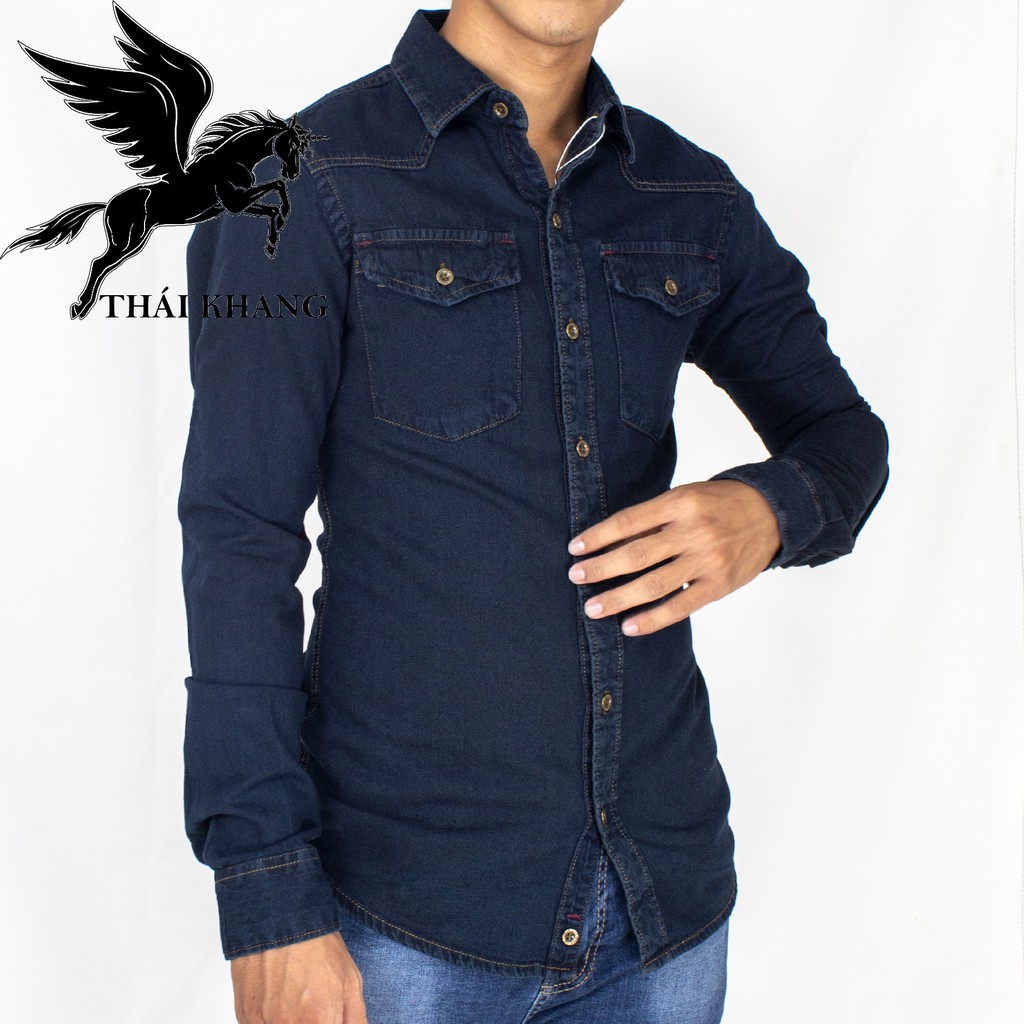 áo jean nam dài tay cao cấp vải cotton dày đẹp hàng chuẩn size vải đẹp | BigBuy360 - bigbuy360.vn