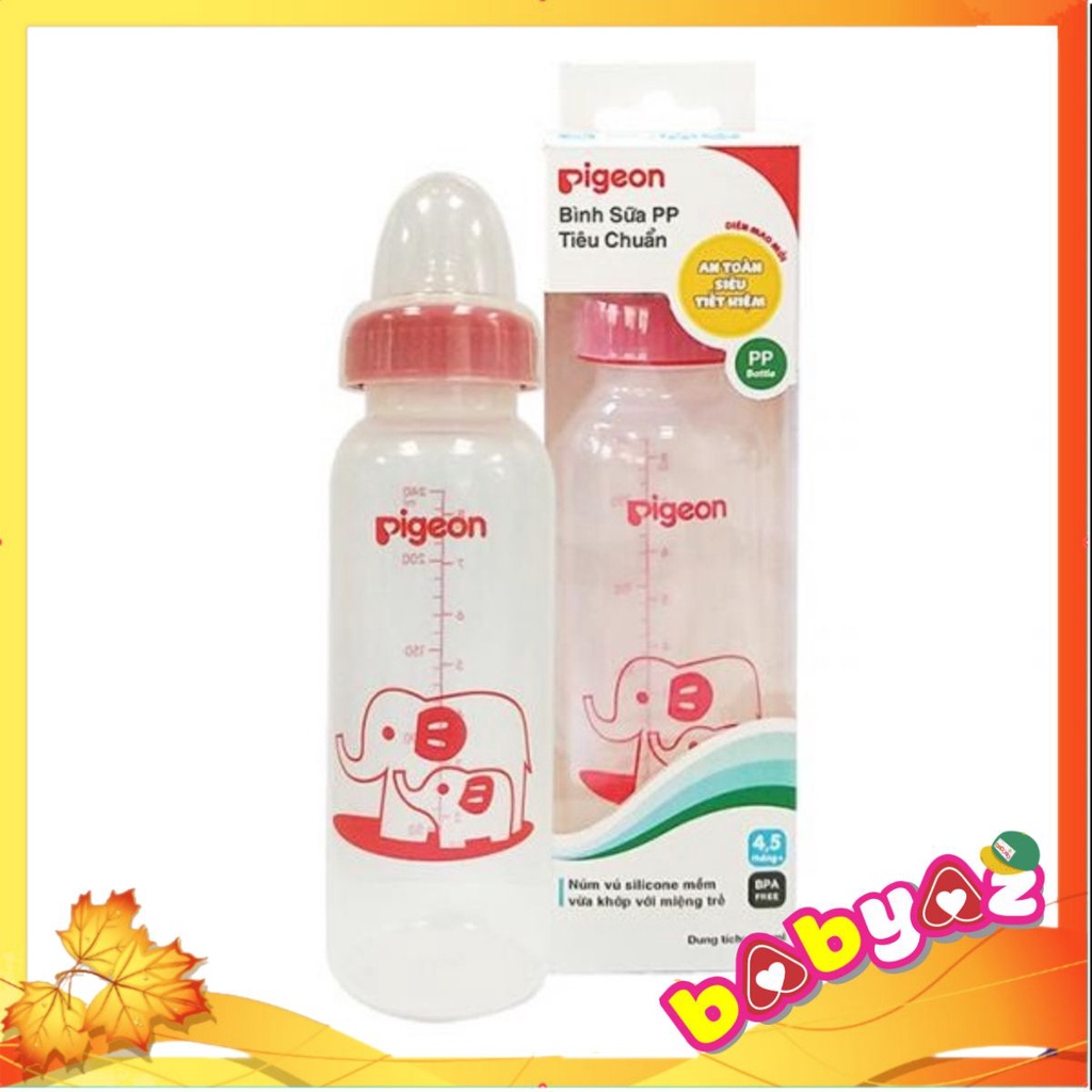 Bình Sữa Pigeon Cổ Hẹp Tiêu Chuẩn, Bình Sữa Trẻ Em Nhựa PP Dung Tích 120ml- 240ml