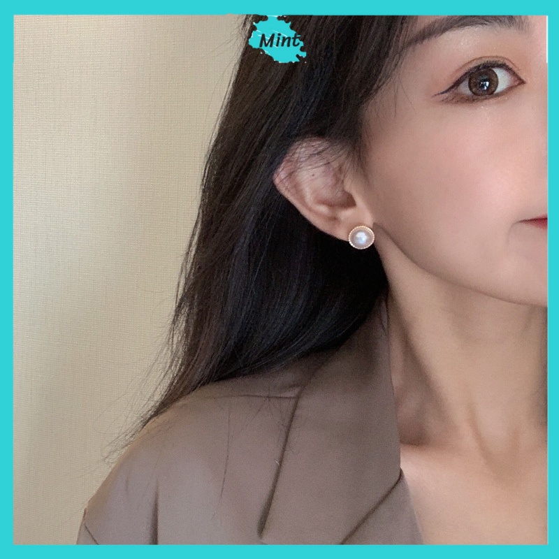 Bông Tai Nữ Nhỏ ❤️FREESHIP❤️ Khuyên Tai Dáng Tròn Ngọc Trai Giả 8mm Đơn Giản Chuôi Bạc S925