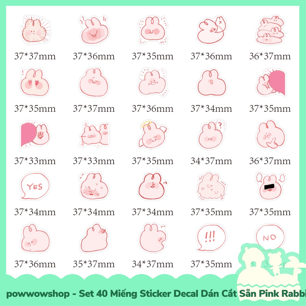 [Sẵn VN - Hỏa Tốc] Set 40 Miếng Sticker Decal Cắt Sẵn DIY Dán Trang Trí Vật Dụng Mẫu Pink Rabbit Emotional Cute