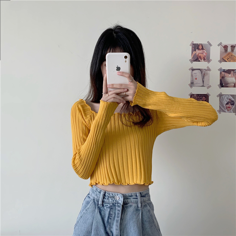 Áo kiểu IELGY tay dài cổ vuông ôm dáng quyến rũ trẻ trung tùy chọn màu sắc dành cho nữ