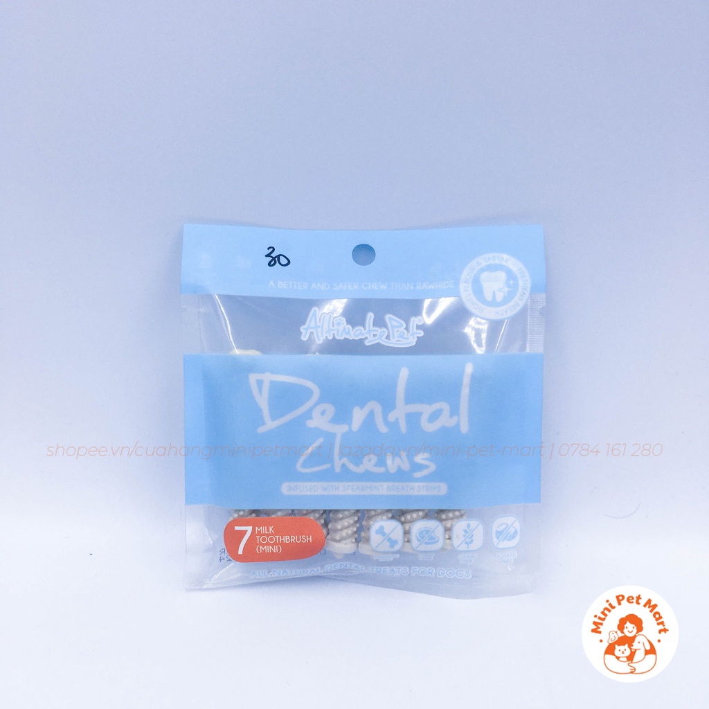 Xương gặm sạch răng thơm miệng cho chó dạng bàn chải ALTIMATE PET DENTAL CHEW (7 thanh) - vị bạc hà, sữa, cranberry