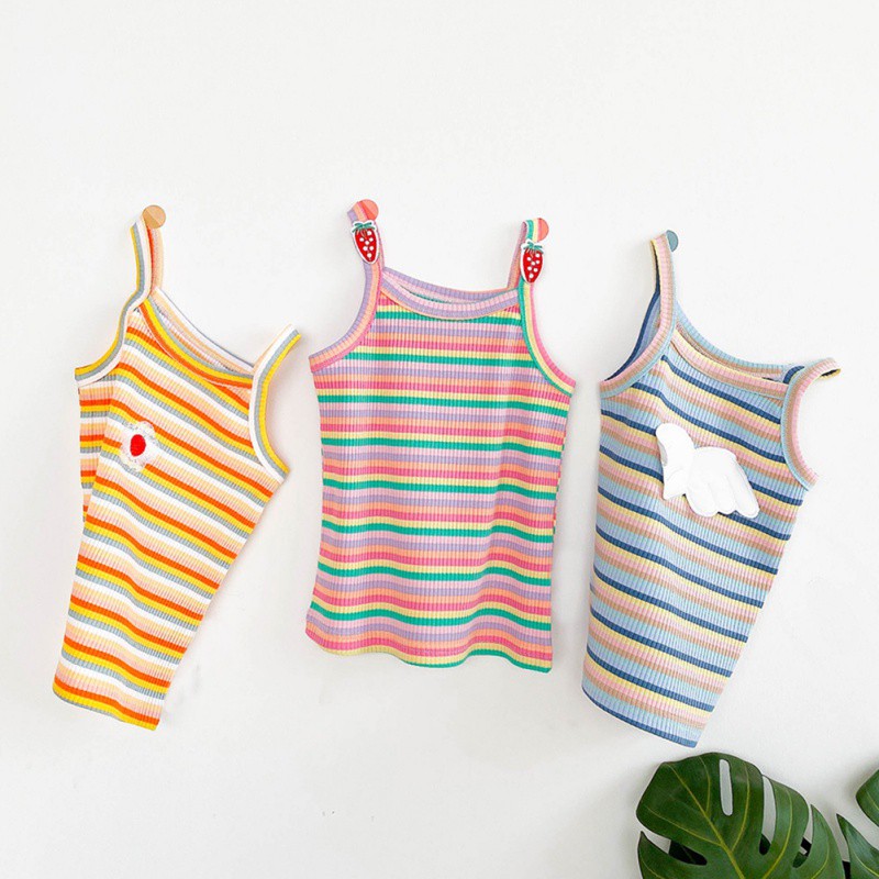 Áo Thun Không Tay Kẻ Sọc Màu Cầu Vồng Cho Bé Gái