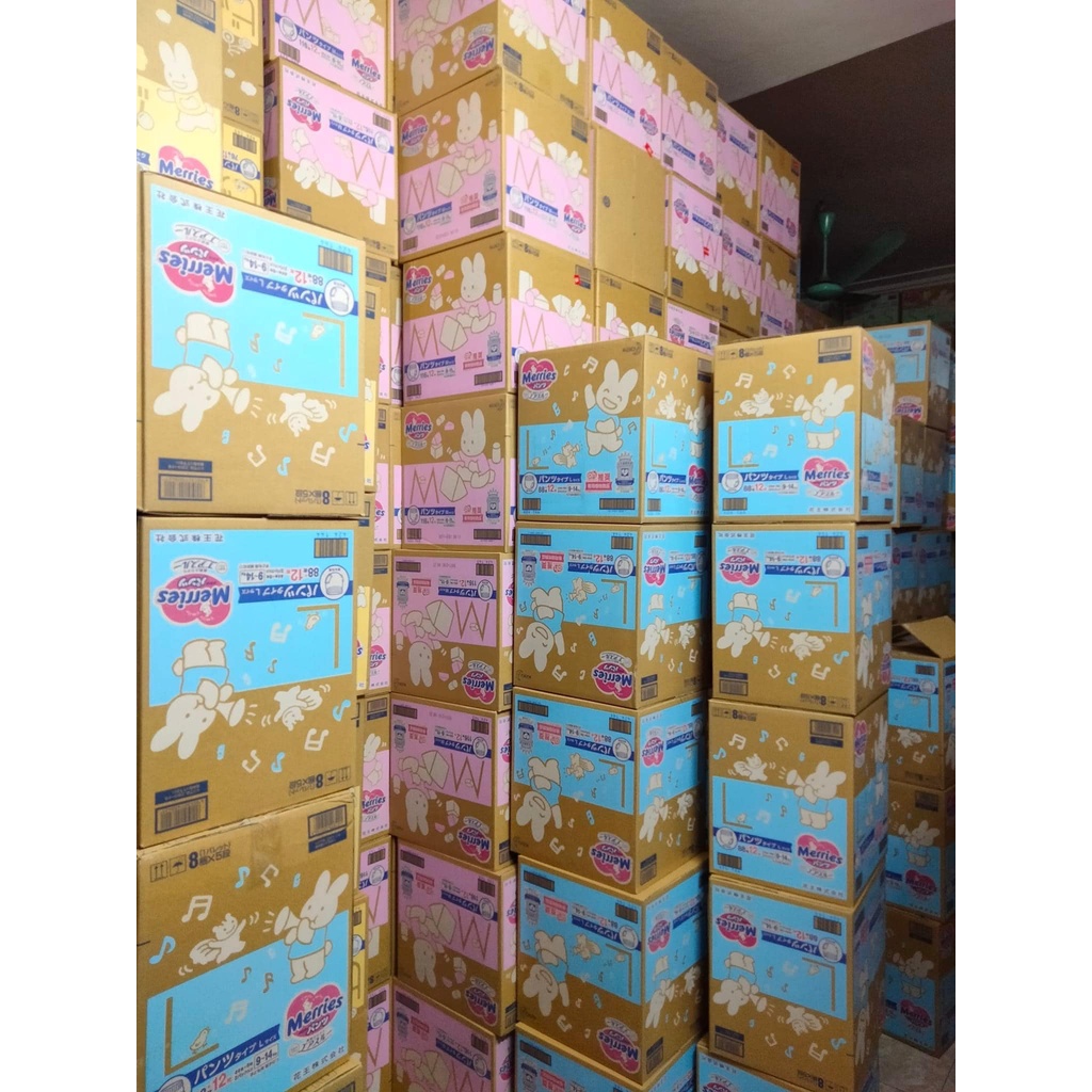 Tã/Bỉm Quần/Dán Merries Nhật cộng miếng S76/M58/60/L50/XL44 (Mẫu mới/cũ)