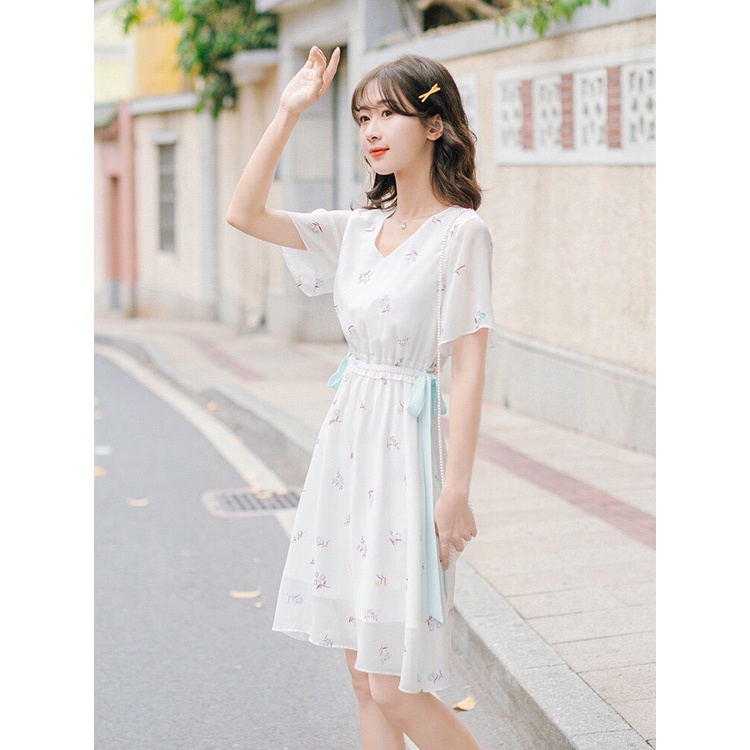 Váy Voan Hoa Ngắn Tay Mùa Hè 💥 Mẫu Mới 2021 💥 Kèm Dây Thắt Eo Nhẹ Nhàng, Ngọt Ngào. | BigBuy360 - bigbuy360.vn