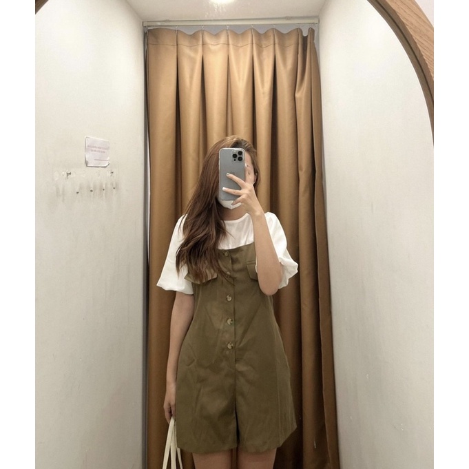 SET JUMPSUIT YẾM PHỐI ÁO TRẮNG KÈM BELT