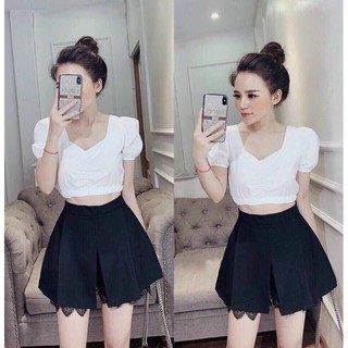 Áo croptop tim tay phồng