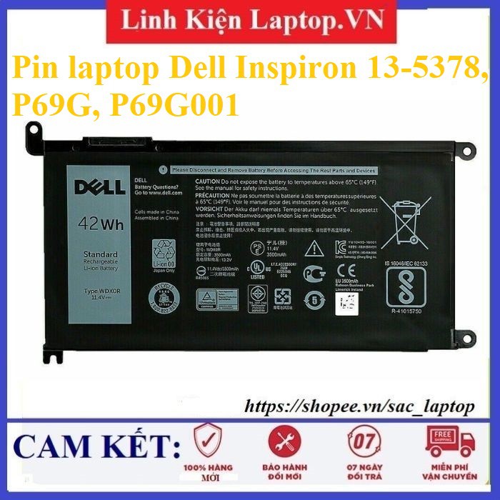 [Mã 11ELSALE hoàn 7% đơn 300K] ⚡️Pin laptop Dell Inspiron 13-5378, P69G, P69G001