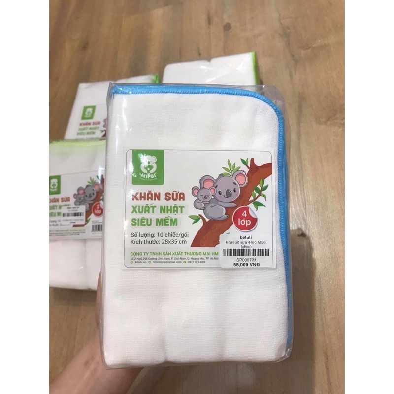 Khăn sữa xuất Nhật Mipbi cotton 3 lớp / 4 lớp MIPBI 28x36cm ( Set 10 chiếc )