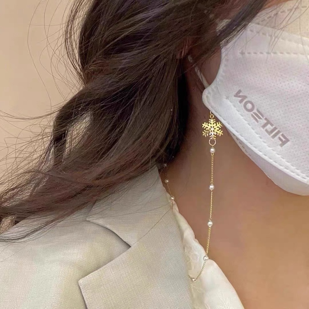 Dây Đeo Cổ Gắn Mắt Kính Chống Thất Lạc Hình Bông Tuyết Đính Ngọc Trai