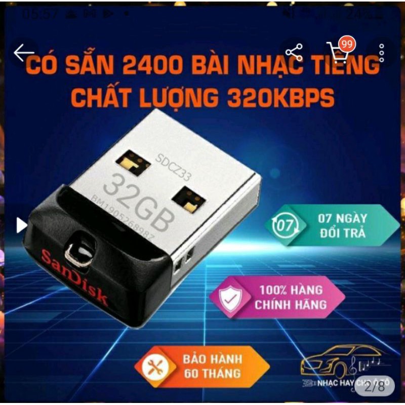 usb nghe nhac oto 64G có sãn 400 video và 2000 nhac mp3