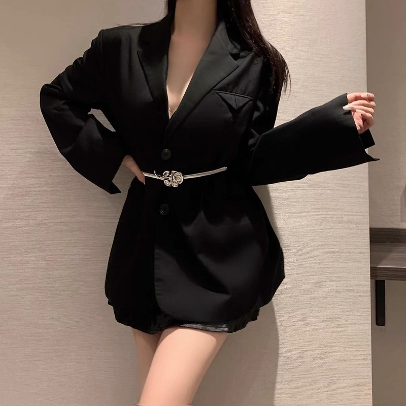 Dây Thắt Lưng Co Giãn Mặt Hoa Hồng Bằng Kim Loại Độ Co Giãn Cao Trang Trí Đầm Đầm