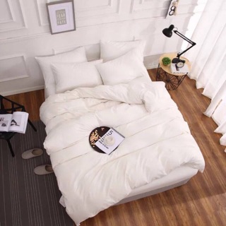Set Chăn Ga Gối Poly Cotton Trắng Trơn Hàn Quốc