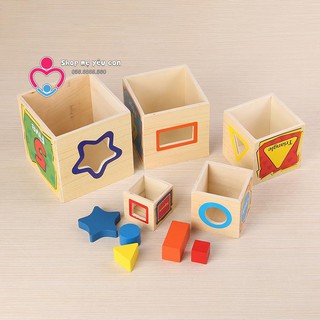 Tháp Xếp Chồng Lồng Hộp Gỗ Kèm Thả Hình Montessori