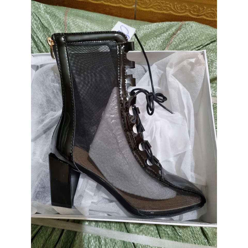 Boot Lưới Nữ Cổ Cao Bắp Chân Bốt Lửng Chất Da Pha Lưới Dây Đan - Hàng Quang CHâu Loại Đẹp Fulllbox (Ảnh thật cuối link)