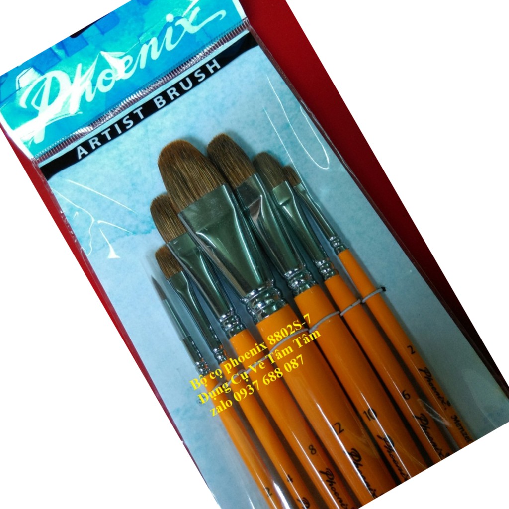 [ TÂM TÂM ]-Bộ cọ vẽ Phoenix 8802S-7 - cọ lông sóc - (Cọ oval và đầu nhọn)-