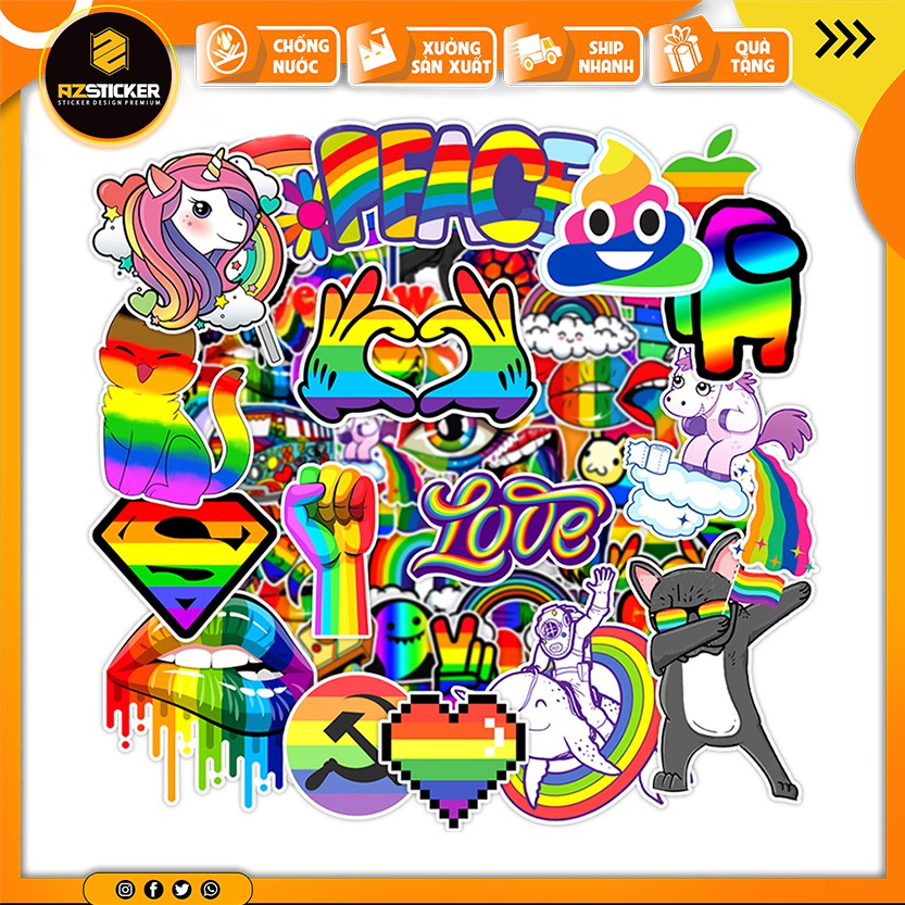 Sticker Chủ Đề 7 Sắc Cầu Vồng Chống Nước Cắt Sẵn | STK36 | Hình Dán Sticker Dán Mũ Bảo Hiểm Điện Thoại Laptop Bình Nước