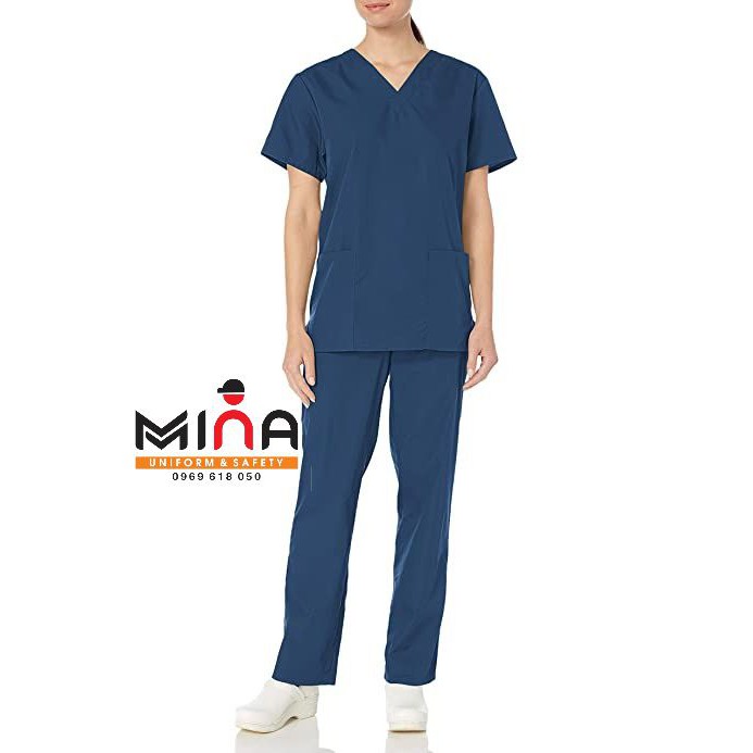 Bộ scrubs bác sĩ, quần áo y tế phẫu thuật - Màu Lam sẫm (Có hình ảnh thực tế)