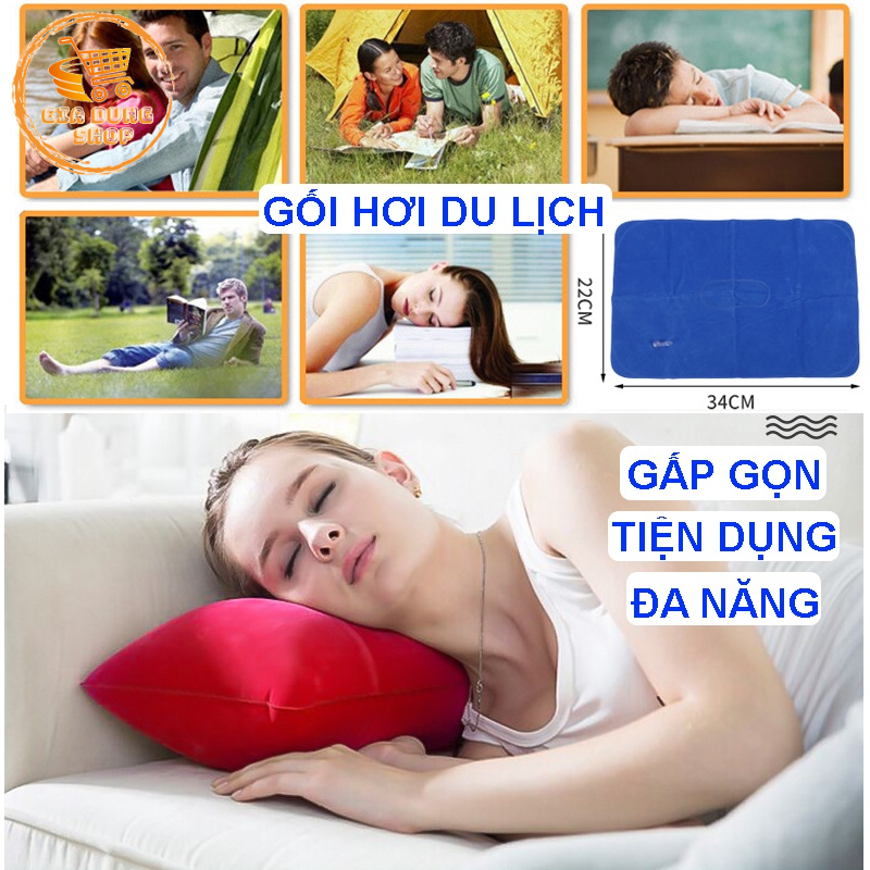 Gối Hơi Du Lich Kích Thước 24 x 34.5cm Dùng Cho Văn Phòng, Tựa Lưng, Đi Xe, Dã Ngoại Gấp Gọn Tiện Lợi