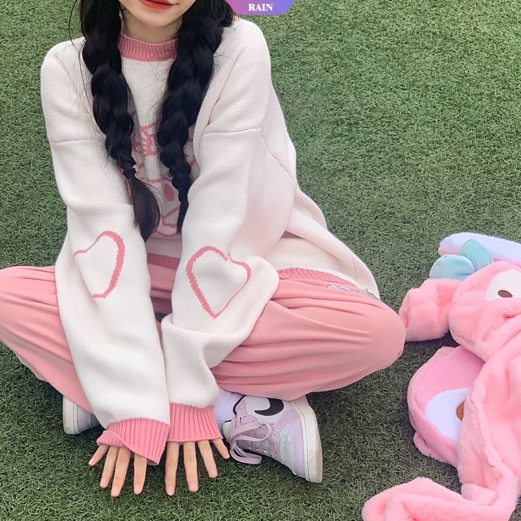 Áo Sweater Dệt Kim Chui Đầu Dáng Rộng Họa Tiết Hoạt Hình Sanrio Cinnamoroll My Melody Phong Cách Kawaii Cho Nữ [RAIN]