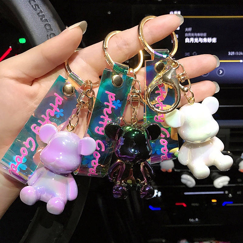 Electroplated Acrylic Violent Bear Key Chain Schoolbag Pendant Creative Doll Toy Bag Package Pendant Lovely Key Buckle Auto department store supplies
