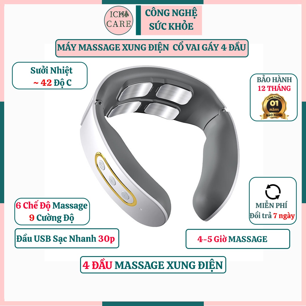 Máy massage cổ vai gáy 4 đầu mát xa ICHICARE CVG-4D xung điện rung tần số cao sưởi nhiệt điều trị đau mỏi cổ vai gáy