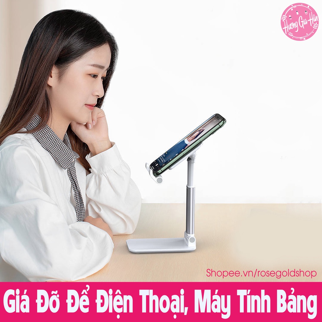 Giá Đỡ Để Điện Thoại, Máy Tính Bảng Gấp Gọn Có Kèm Gương Trang Điểm, Chỉnh Được Độ Cao