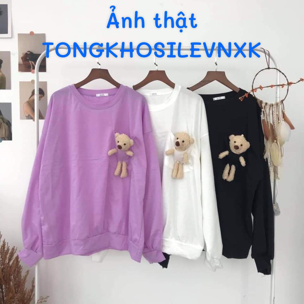 (TẶNG GẤU BÔNG) ÁO SWEATER NỮ kèm GẤU trơn thu đông unisex 2020 - ÁO NỈ GẤU TEDDY BEAR TÚI THỤNG ĐEN | TRẮNG | TÍM ullza | BigBuy360 - bigbuy360.vn