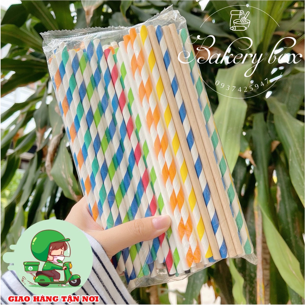 100 Ống Hút Giấy Phi 6 Đủ Màu Dùng Uống Sinh Tố - Trà Chanh - Trà Sữa