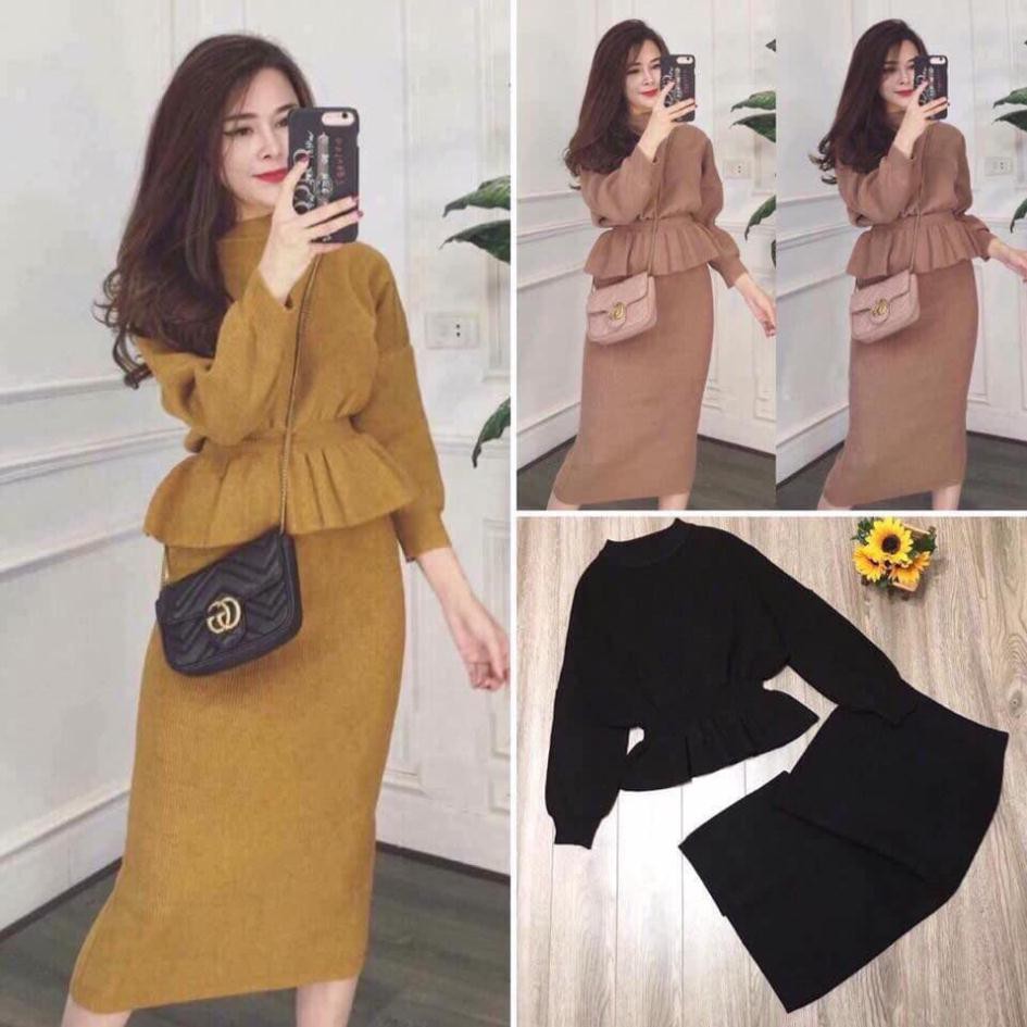 Sét len áo pelum + chân váy bút chì (ảnh thật,video