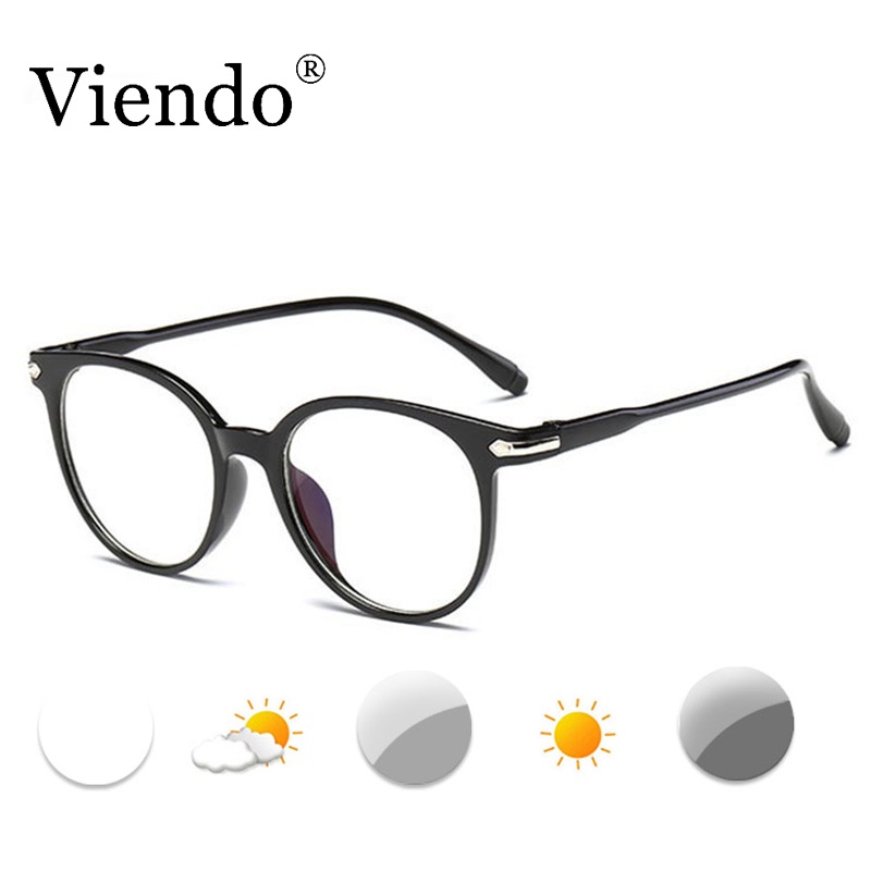 Gọng kính cận nhựa dẻo VIENDO mắt tròn đổi màu chống ánh sáng xanh chống tia uv thời trang cho nam và nữ