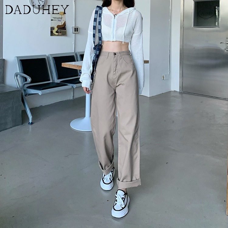 Daduhey Quần jean ống rộng lưng cao 6 màu mới cho nữ (không kèm thắt lưng)