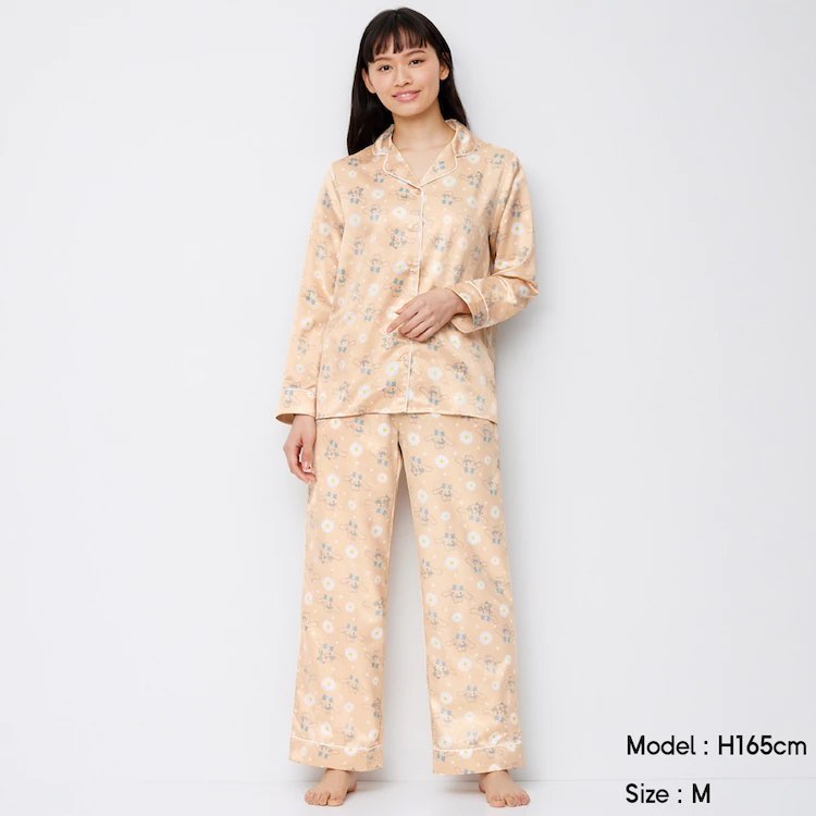 (GU Nhật chính hãng) Nữ - Bộ satin áo dài tay cổ ve quần dài bst Sanrio