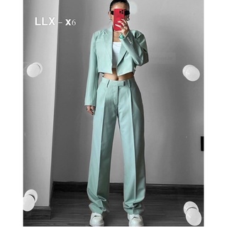 Set áo vest lửng quần suông