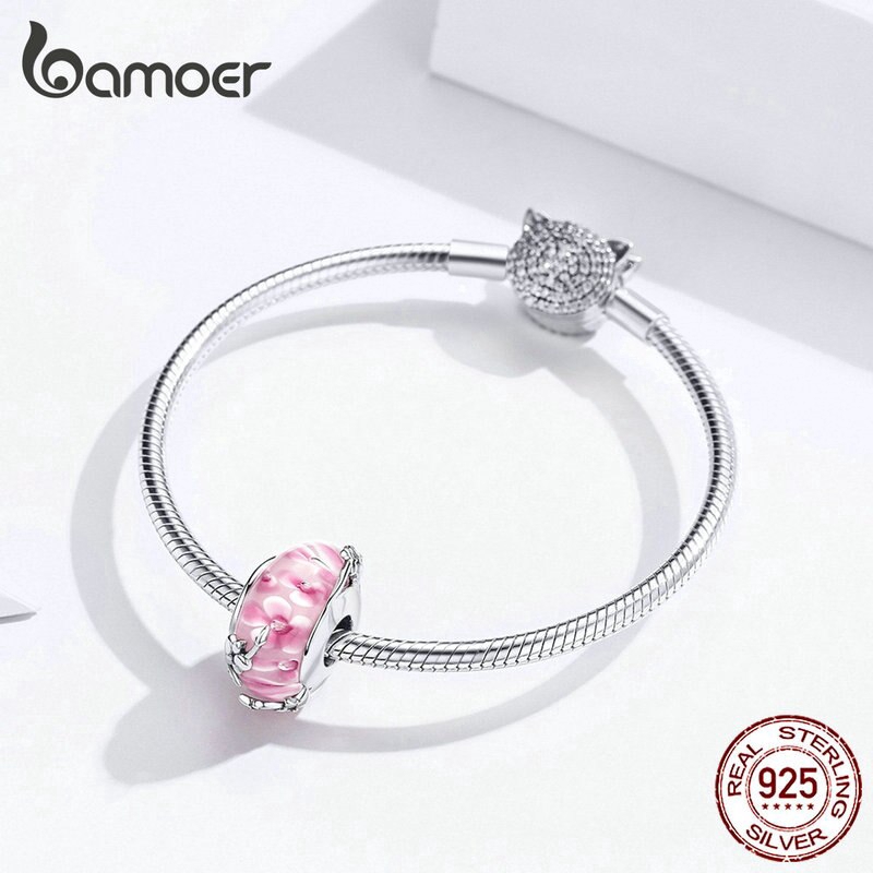 Hạt charm Bamoer bằng bạc 925 hình hoa chất lượng cao làm vòng đeo tay
